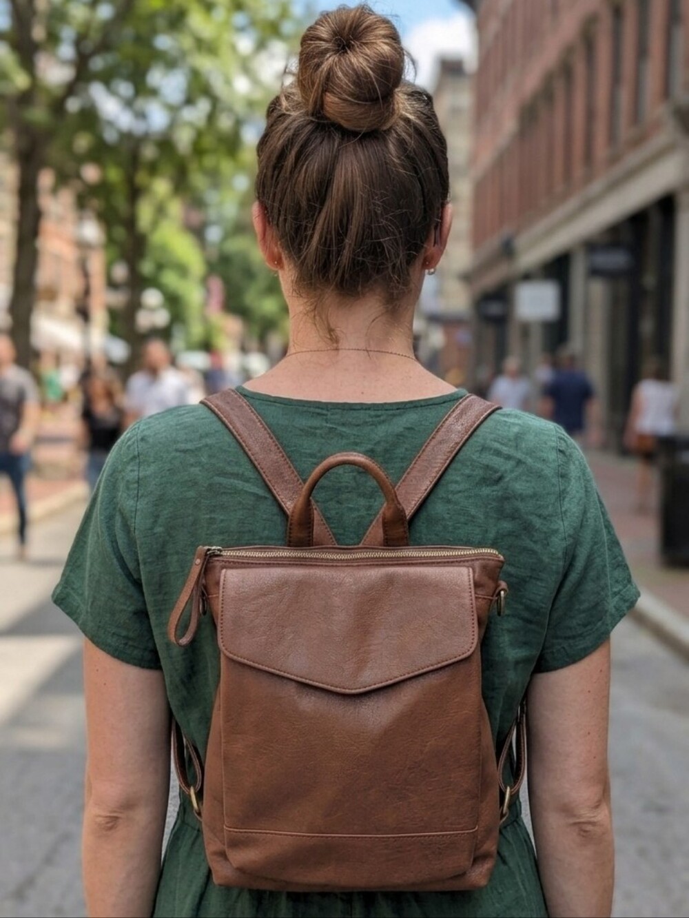 Brown Leather Top-Handle Womens Backpack — Classic Carry